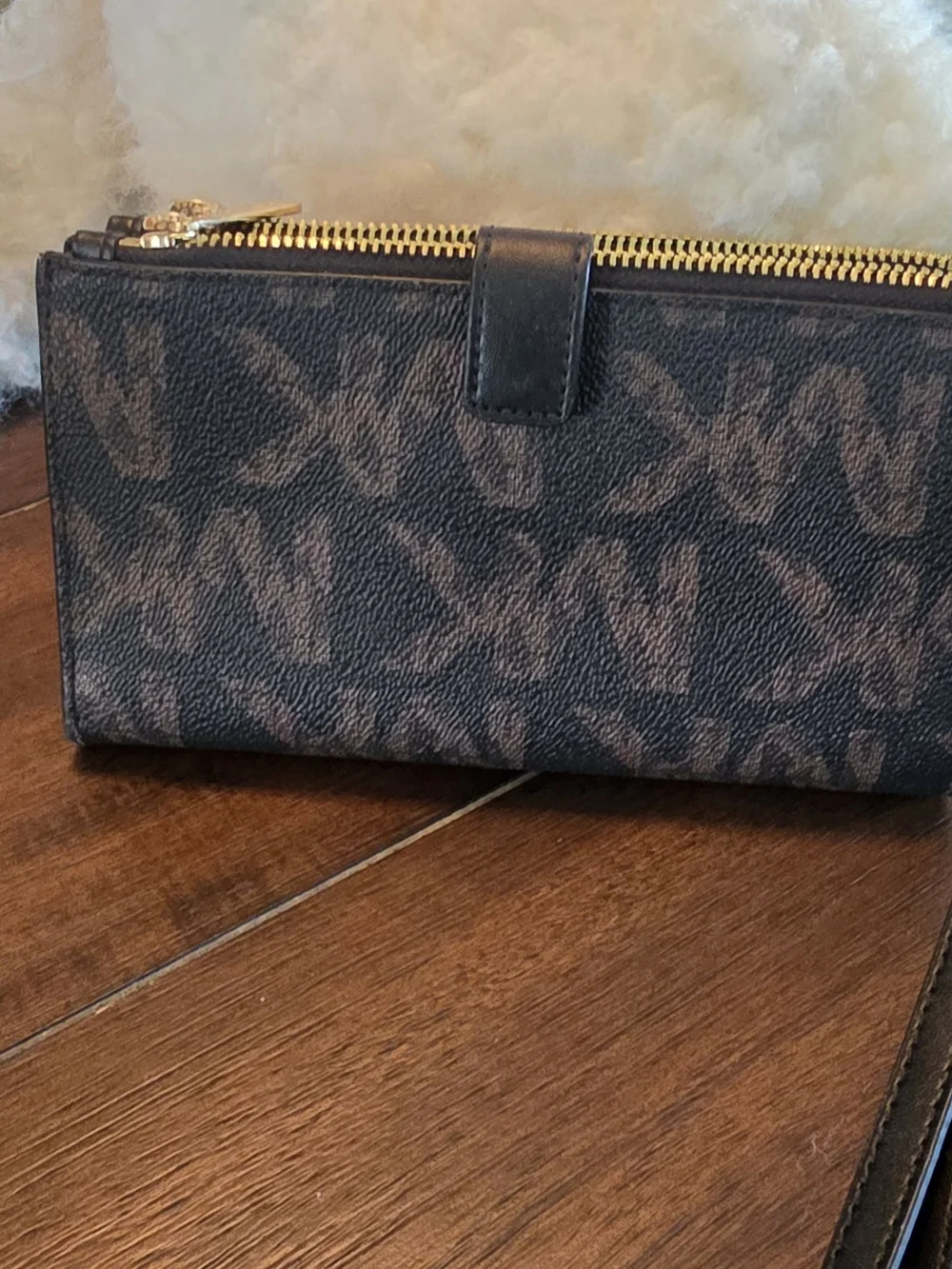 Michael Kors Brown MK Monogram Wallet with Gold Hardware